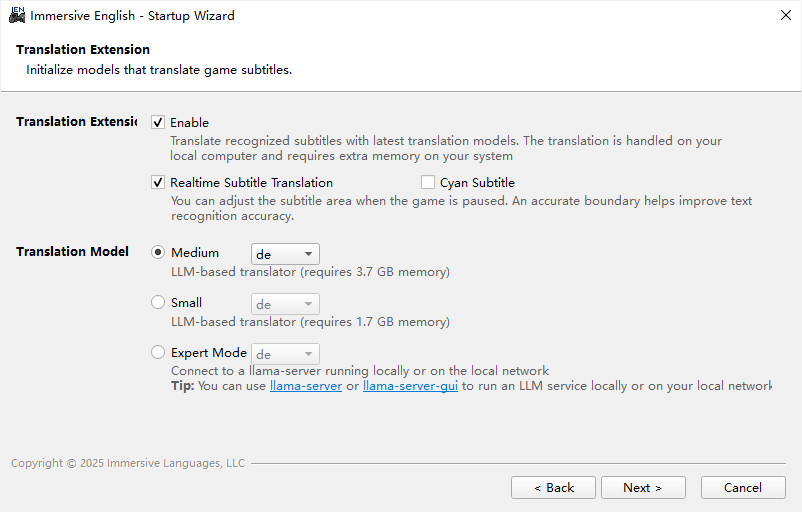 startup wizard: translation extension