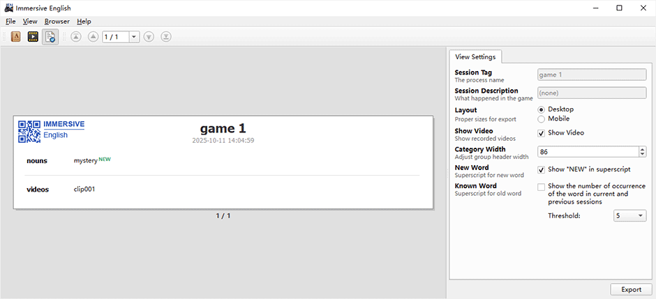 main window session panel